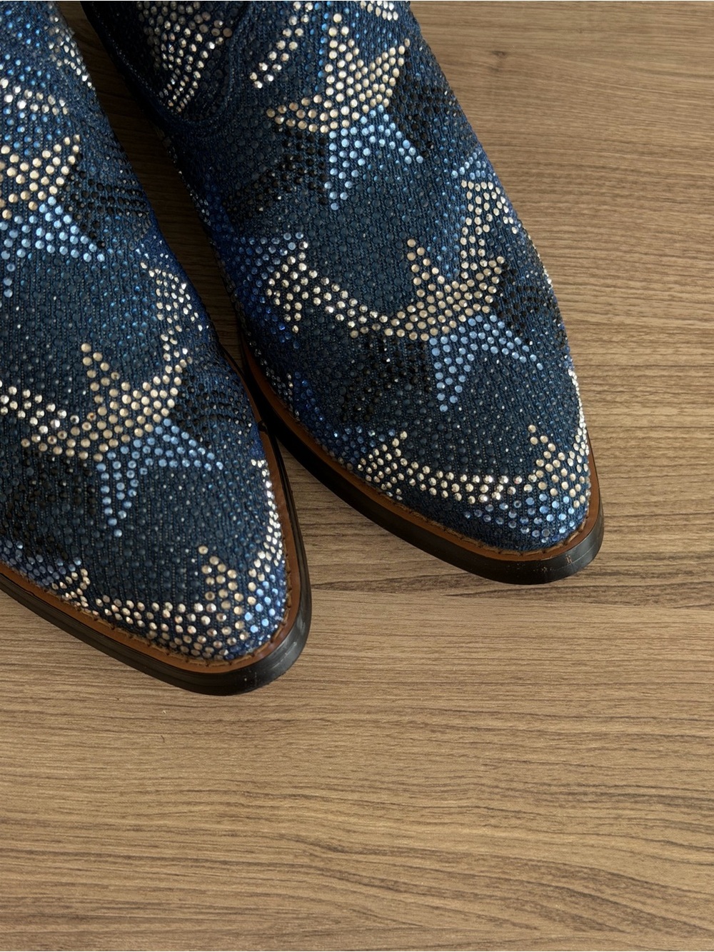 Lola Cruz Blue Star Crystal Embellished Western Ankle Boots Statement Booties 38 - Picture 2 of 14